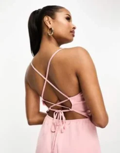 Esclusiva In The Style Petite - Vestito Lungo In Raso Rosa Tenue Con Scollo Ad Anello E Lacci Sul Retro -Vendite ASOS Maternity || RIVER ISLAND || Monki 204939004 3