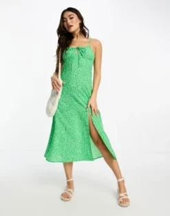 Monki - Vestito Midi Verde A Fiorellini Con Spacco E Fascette Sottili -Vendite ASOS Maternity || RIVER ISLAND || Monki 204948139 4