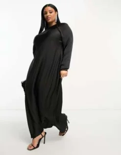 ASOS DESIGN Curve - Vestito Lungo Asimmetrico In Raso Nero Con Bottoni -Vendite ASOS Maternity || RIVER ISLAND || Monki 204948605 3