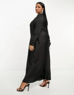 ASOS DESIGN Curve - Vestito Lungo Asimmetrico In Raso Nero Con Bottoni -Vendite ASOS Maternity || RIVER ISLAND || Monki 204948605 4