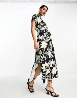ASOS DESIGN - Vestito Midi Con Scollo A V E Cintura Bianco E Nero A Fiori -Vendite ASOS Maternity || RIVER ISLAND || Monki 204948686 4