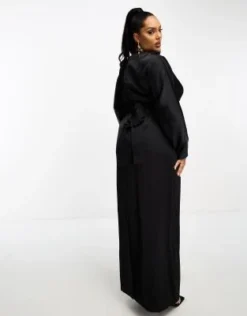 ASOS DESIGN Curve - Vestito Lungo In Raso Nero Con Maniche Ad Ali Di Pipistrello E Vita Avvolgente -Vendite ASOS Maternity || RIVER ISLAND || Monki 204952566 2