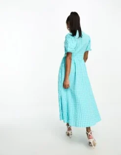 Nobody's Child Petite - Starlight - Vestito Midi Blu A Quadri Con Maniche A Sbuffo -Vendite ASOS Maternity || RIVER ISLAND || Monki 204954083 4