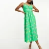 Nobody's Child Petite - Billie - Vestito Midi In Cotone Verde A Fiori