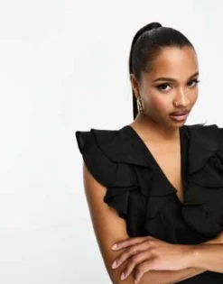 Nobody's Child Petite - Vestito Midi Nero Con Volant -Vendite ASOS Maternity || RIVER ISLAND || Monki 204954307 3