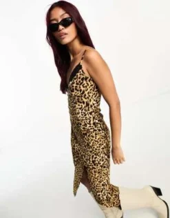 Miss Selfridge - Vestito Midi Con Spalline Sottili Marrone Leopardato Con Dettagli In Pizzo -Vendite ASOS Maternity || RIVER ISLAND || Monki 204965877 4