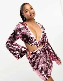 Esclusiva Collective The Label Petite - Vestito Corto Rosa Con Cut-out E Paillettes A Disco -Vendite ASOS Maternity || RIVER ISLAND || Monki 204967191 4