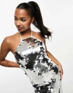 Esclusiva Collective The Label Petite - Vestito Midi In Paillettes A Disco Argento -Vendite ASOS Maternity || RIVER ISLAND || Monki 204967227 2