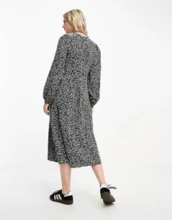 Monki - Vestito Midi A Maniche Lunghe Con Scollo A V Nero Con Stampa Prato Multi -Vendite ASOS Maternity || RIVER ISLAND || Monki 204972105 3