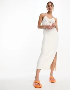 & Other Stories - Vestito Midi Allacciato Al Collo Bianco Sporco All'uncinetto Con Cut-out -Vendite ASOS Maternity || RIVER ISLAND || Monki 204980838 4