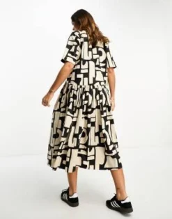 ASOS DESIGN - Vestito Grembiule Midi Con Bottoni E Colletto In Twill Bianco E Nero Con Stampa Astratta -Vendite ASOS Maternity || RIVER ISLAND || Monki 204983791 3