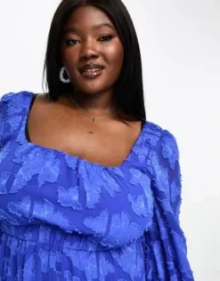 ASOS DESIGN Curve - Vestito Midi A Pieghe Con Scollo A Cuore Blu Cobalto Dévoré -Vendite ASOS Maternity || RIVER ISLAND || Monki 205000658 2