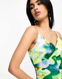 Never Fully Dressed - Vestito In Raso Verde Con Stampa Effetto Marmo E Gonna Al Polpaccio -Vendite ASOS Maternity || RIVER ISLAND || Monki 205002886 3