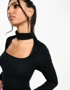ASOS DESIGN - Vestito Midi Nero A Coste Con Cut-out, Spacco Laterale E Dettaglio Stile Collarino -Vendite ASOS Maternity || RIVER ISLAND || Monki 205016155 3