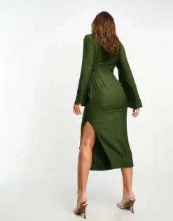 ASOS DESIGN - Vestito Midi A Portafoglio Con Maniche A Campana E Colletto Verde Scuro Raccolto In Vita -Vendite ASOS Maternity || RIVER ISLAND || Monki 205022204 4