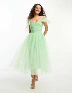 Lace & Beads Petite - Vestito Al Polpaccio In Tutte Arricciato Verde Mela -Vendite ASOS Maternity || RIVER ISLAND || Monki 205026438 4