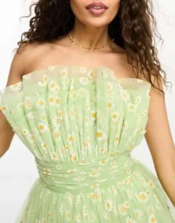 Lace & Beads Petite - Vestito Corto A Fascia In Tulle Verde Con Margherite -Vendite ASOS Maternity || RIVER ISLAND || Monki 205026470 3