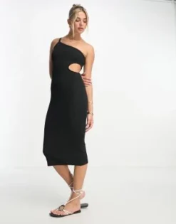PULL & BEAR Pull&Bear - Vestito Midi Monospalla Nero Con Cut-out -Vendite ASOS Maternity || RIVER ISLAND || Monki 205038960 4