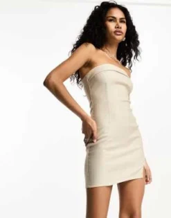 Bershka - Vestito Corto A Fascia écru E Beige A Righe Con Spacco Sul Davanti -Vendite ASOS Maternity || RIVER ISLAND || Monki 205047632 3