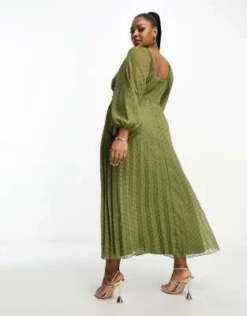 ASOS DESIGN Curve - Vestito Midi Verde Oliva In Plumetis Con Maniche Lunghe Attorcigliato Sul Davanti -Vendite ASOS Maternity || RIVER ISLAND || Monki 205066445 3