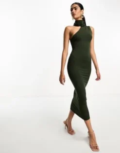 ASOS DESIGN - Vestito Midi Kaki Allacciato Al Collo Monospalla -Vendite ASOS Maternity || RIVER ISLAND || Monki 205066494 4