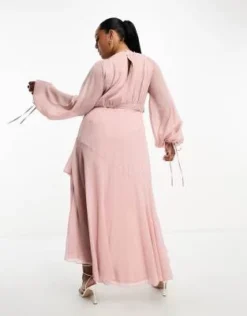 Esclusiva ASOS DESIGN Curve - Vestito Midi A Maniche Lunghe Avvolgente In Chiffon Rosa Polvere -Vendite ASOS Maternity || RIVER ISLAND || Monki 205126170 3
