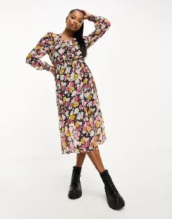 JDY Petite - Vestito Midi A Fiori Multicolore Con Volant -Vendite ASOS Maternity || RIVER ISLAND || Monki 205128083 4