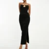 ASOS DESIGN - Vestito Midi Nero Con Spalline Sottili