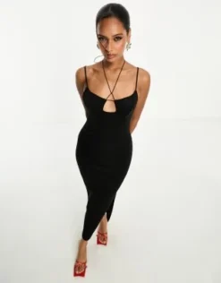 ASOS DESIGN - Vestito Midi Nero Con Spalline Sottili -Vendite ASOS Maternity || RIVER ISLAND || Monki 205141545 4