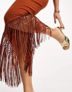 ASOS DESIGN Tall - Vestito Midi Monospalla Drappeggiato Color Ruggine Con Frange -Vendite ASOS Maternity || RIVER ISLAND || Monki 205141605 3