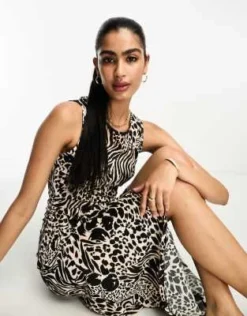 River Island - Vestito Midi Accollato Nero Con Stampa Zebrata -Vendite ASOS Maternity || RIVER ISLAND || Monki 205148128 4