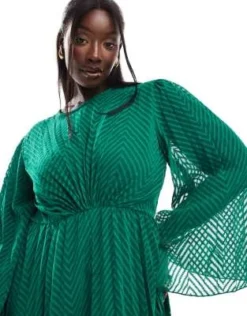 ASOS DESIGN Curve - Vestito Midi A Pieghe In Chiffon Verde A Spina Di Pesce Allacciato Sul Retro Con Maniche Svasate -Vendite ASOS Maternity || RIVER ISLAND || Monki 205155742 4