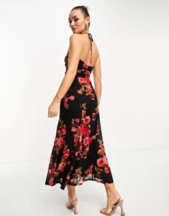 ASOS DESIGN - Vestito Midi Allacciato Al Collo Rosso A Fiori In Rete Con Gonna Godet -Vendite ASOS Maternity || RIVER ISLAND || Monki 205171751 3