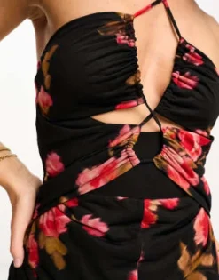 ASOS DESIGN - Vestito Midi Allacciato Al Collo Rosso A Fiori In Rete Con Gonna Godet -Vendite ASOS Maternity || RIVER ISLAND || Monki 205171751 4