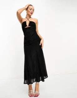 ASOS DESIGN - Vestito Midi Allacciato Al Collo In Rete Nero Con Gonna Godet -Vendite ASOS Maternity || RIVER ISLAND || Monki 205171772 3