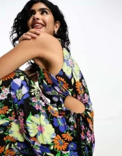 ASOS DESIGN - Vestito Midi Plissé Accollato Con Cut-out E Fermacorda Sul Lato Nero A Fiori -Vendite ASOS Maternity || RIVER ISLAND || Monki 205192757 3