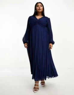 ASOS DESIGN Curve - Vestito Midi Blu Navy A Pieghe Con Scollo Profondo -Vendite ASOS Maternity || RIVER ISLAND || Monki 205200064 4