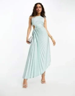 ASOS DESIGN Petite - Vestito Midi Monospalla Color Menta A Pieghe Asimmetrico Con Cut-out -Vendite ASOS Maternity || RIVER ISLAND || Monki 205202622 4