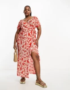 ASOS DESIGN Curve - Vestito Midi Plissé A Portafoglio A Fiorellini Con Allacciatura Laterale -Vendite ASOS Maternity || RIVER ISLAND || Monki 205202894 2