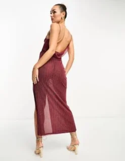 ASOS DESIGN - Vestito Midi Con Spalline Sottili In Maglia Lucida Color Mora Con Gonna Drappeggiata E Scollo Ad Anello -Vendite ASOS Maternity || RIVER ISLAND || Monki 205203095 4