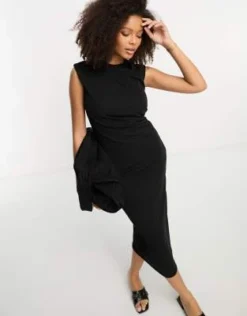 River Island - Vestito Midi Drappeggiato Nero Con Scollo Ad Anello -Vendite ASOS Maternity || RIVER ISLAND || Monki 205211075 4