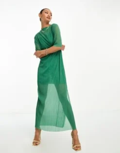 & Other Stories - Vestito Midi In Rete Verde A Pieghe -Vendite ASOS Maternity || RIVER ISLAND || Monki 205215737 4