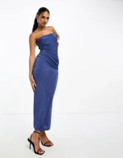ASOS DESIGN - Vestito Midi A Fascia Blu Navy Testurizzato Con Drappeggio -Vendite ASOS Maternity || RIVER ISLAND || Monki 205215920 3