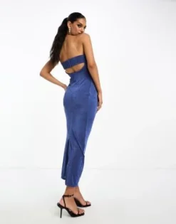 ASOS DESIGN - Vestito Midi A Fascia Blu Navy Testurizzato Con Drappeggio -Vendite ASOS Maternity || RIVER ISLAND || Monki 205215920 4