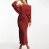 ASOS DESIGN - Grecian - Vestito Midi Color Ruggine Con Spalle Scoperte