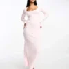 ASOS DESIGN - Vestito Midi Soffice Rosa Confetto Con Maniche Svasate E Scollo Rotondo