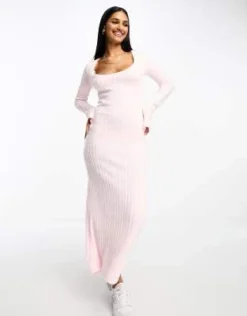 ASOS DESIGN - Vestito Midi Soffice Rosa Confetto Con Maniche Svasate E Scollo Rotondo