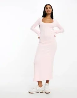 ASOS DESIGN - Vestito Midi Soffice Rosa Confetto Con Maniche Svasate E Scollo Rotondo -Vendite ASOS Maternity || RIVER ISLAND || Monki 205231756 4