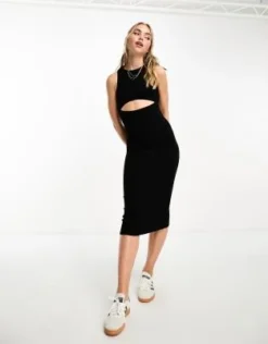 PULL & BEAR Pull&Bear - Vestito Midi Con Scollo A Vogatore Nero Con Cut-out -Vendite ASOS Maternity || RIVER ISLAND || Monki 205232055 3