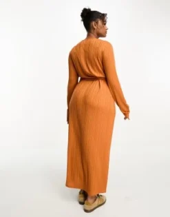 ASOS DESIGN Curve - Vestito Midi Avvolgente A Maniche Lunghe Color Ruggine Testurizzato Con Laccio Laterale -Vendite ASOS Maternity || RIVER ISLAND || Monki 205232874 4